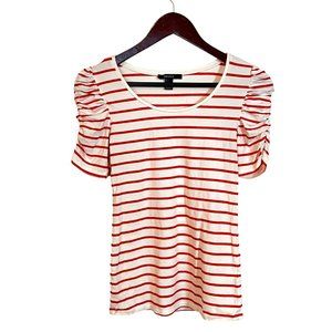 White/Red Striped Puff Sleeve Scoop Neck Tee (Forever 21, Small)